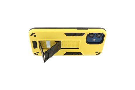 Stand Shockproof Telefoonhoesje - Magnetic Stand Hard Case - Grip Stand Back Cover - Backcover Hoesje voor iPhone 12 Mini - Geel