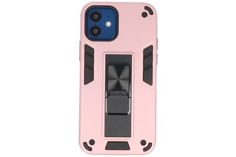 Stand Shockproof Telefoonhoesje - Magnetic Stand Hard Case - Grip Stand Back Cover - Backcover Hoesje voor iPhone 12 Mini - Roze