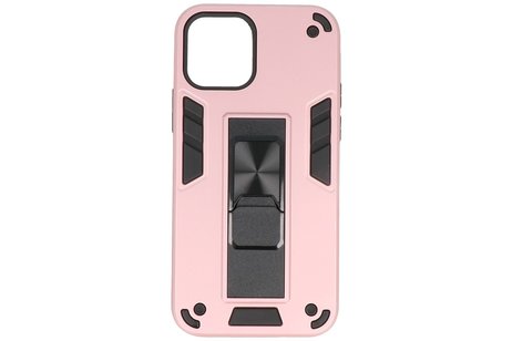 Stand Shockproof Telefoonhoesje - Magnetic Stand Hard Case - Grip Stand Back Cover - Backcover Hoesje voor iPhone 12 Mini - Roze