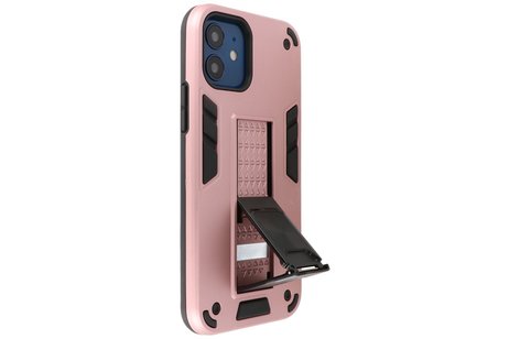 Stand Shockproof Telefoonhoesje - Magnetic Stand Hard Case - Grip Stand Back Cover - Backcover Hoesje voor iPhone 12 Mini - Roze