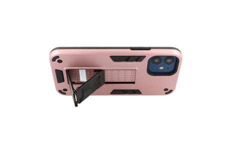 Stand Shockproof Telefoonhoesje - Magnetic Stand Hard Case - Grip Stand Back Cover - Backcover Hoesje voor iPhone 12 Mini - Roze