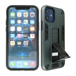 Stand Shockproof Telefoonhoesje - Magnetic Stand Hard Case - Grip Stand Back Cover - Backcover Hoesje voor iPhone 12 Mini - Donker Groen