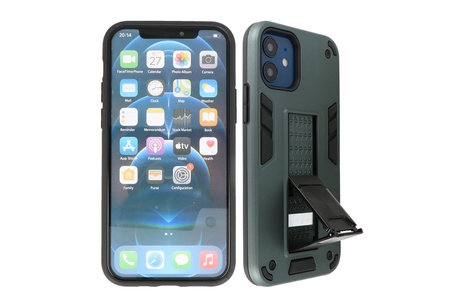 Stand Shockproof Telefoonhoesje - Magnetic Stand Hard Case - Grip Stand Back Cover - Backcover Hoesje voor iPhone 12 Mini - Donker Groen