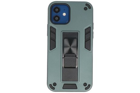 Stand Shockproof Telefoonhoesje - Magnetic Stand Hard Case - Grip Stand Back Cover - Backcover Hoesje voor iPhone 12 Mini - Donker Groen