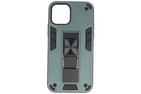 Stand Shockproof Telefoonhoesje - Magnetic Stand Hard Case - Grip Stand Back Cover - Backcover Hoesje voor iPhone 12 Mini - Donker Groen