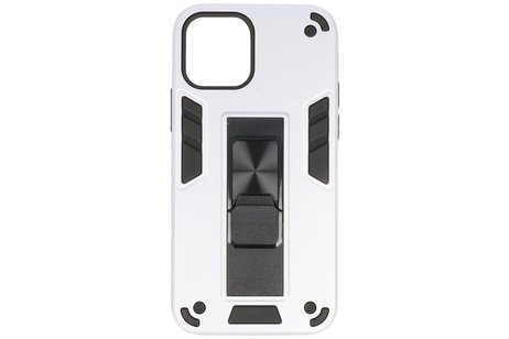 Stand Shockproof Telefoonhoesje - Magnetic Stand Hard Case - Grip Stand Back Cover - Backcover Hoesje voor iPhone 12 - iPhone 12 Pro - Zilver