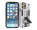 Stand Shockproof Telefoonhoesje - Magnetic Stand Hard Case - Grip Stand Back Cover - Backcover Hoesje voor iPhone 12 - iPhone 12 Pro - Zilver