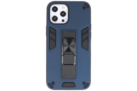 Stand Shockproof Telefoonhoesje - Magnetic Stand Hard Case - Grip Stand Back Cover - Backcover Hoesje voor iPhone 12 - iPhone 12 Pro - Navy