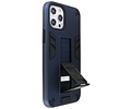 BAOHU Hoesje met Magnetic Stand Hard Case Geschikt voor de iPhone 12 - iPhone 12 Pro - Stand Shockproof Telefoonhoesje - Grip Stand Back Cover - Navy
