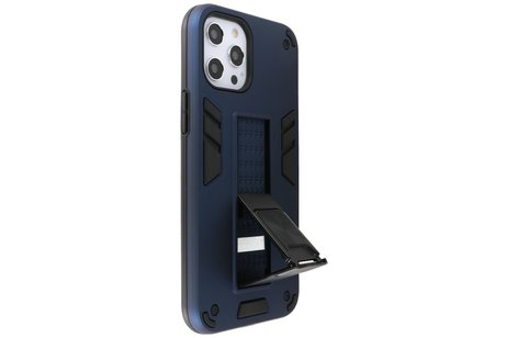 BAOHU Hoesje met Magnetic Stand Hard Case Geschikt voor de iPhone 12 - iPhone 12 Pro - Stand Shockproof Telefoonhoesje - Grip Stand Back Cover - Navy