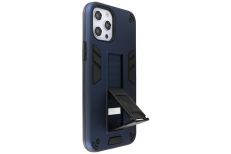 Stand Shockproof Telefoonhoesje - Magnetic Stand Hard Case - Grip Stand Back Cover - Backcover Hoesje voor iPhone 12 - iPhone 12 Pro - Navy