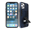 BAOHU Hoesje met Magnetic Stand Hard Case Geschikt voor de iPhone 12 - iPhone 12 Pro - Stand Shockproof Telefoonhoesje - Grip Stand Back Cover - Navy