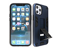 Stand Shockproof Telefoonhoesje - Magnetic Stand Hard Case - Grip Stand Back Cover - Backcover Hoesje voor iPhone 12 - iPhone 12 Pro - Navy
