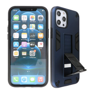 Stand Shockproof Telefoonhoesje - Magnetic Stand Hard Case - Grip Stand Back Cover - Backcover Hoesje voor iPhone 12 - iPhone 12 Pro - Navy