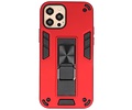 Stand Shockproof Telefoonhoesje - Magnetic Stand Hard Case - Grip Stand Back Cover - Backcover Hoesje voor iPhone 12 - iPhone 12 Pro - Rood