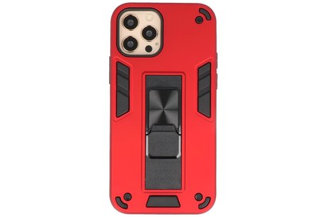 Stand Shockproof Telefoonhoesje - Magnetic Stand Hard Case - Grip Stand Back Cover - Backcover Hoesje voor iPhone 12 - iPhone 12 Pro - Rood