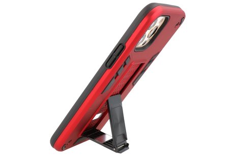 Stand Shockproof Telefoonhoesje - Magnetic Stand Hard Case - Grip Stand Back Cover - Backcover Hoesje voor iPhone 12 - iPhone 12 Pro - Rood