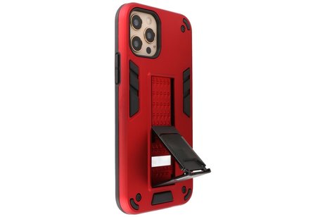 Stand Shockproof Telefoonhoesje - Magnetic Stand Hard Case - Grip Stand Back Cover - Backcover Hoesje voor iPhone 12 - iPhone 12 Pro - Rood