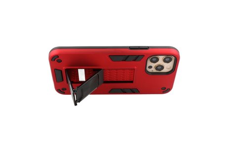 Stand Shockproof Telefoonhoesje - Magnetic Stand Hard Case - Grip Stand Back Cover - Backcover Hoesje voor iPhone 12 - iPhone 12 Pro - Rood