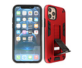 Stand Shockproof Telefoonhoesje - Magnetic Stand Hard Case - Grip Stand Back Cover - Backcover Hoesje voor iPhone 12 - iPhone 12 Pro - Rood