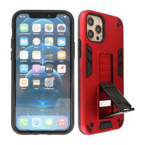 Stand Shockproof Telefoonhoesje - Magnetic Stand Hard Case - Grip Stand Back Cover - Backcover Hoesje voor iPhone 12 - iPhone 12 Pro - Rood