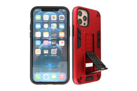 Stand Shockproof Telefoonhoesje - Magnetic Stand Hard Case - Grip Stand Back Cover - Backcover Hoesje voor iPhone 12 - iPhone 12 Pro - Rood