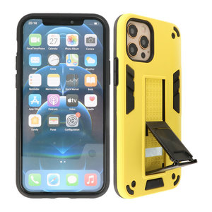 Stand Shockproof Telefoonhoesje - Magnetic Stand Hard Case - Grip Stand Back Cover - Backcover Hoesje voor iPhone 12 - iPhone 12 Pro - Geel