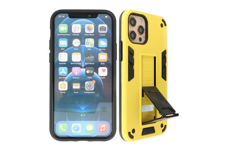 Stand Shockproof Telefoonhoesje - Magnetic Stand Hard Case - Grip Stand Back Cover - Backcover Hoesje voor iPhone 12 - iPhone 12 Pro - Geel