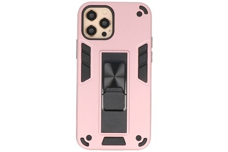 Stand Shockproof Telefoonhoesje - Magnetic Stand Hard Case - Grip Stand Back Cover - Backcover Hoesje voor iPhone 12 - iPhone 12 Pro - Roze