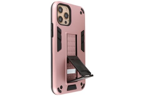 Stand Shockproof Telefoonhoesje - Magnetic Stand Hard Case - Grip Stand Back Cover - Backcover Hoesje voor iPhone 12 - iPhone 12 Pro - Roze