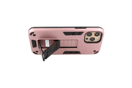 Stand Shockproof Telefoonhoesje - Magnetic Stand Hard Case - Grip Stand Back Cover - Backcover Hoesje voor iPhone 12 - iPhone 12 Pro - Roze