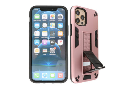 Stand Shockproof Telefoonhoesje - Magnetic Stand Hard Case - Grip Stand Back Cover - Backcover Hoesje voor iPhone 12 - iPhone 12 Pro - Roze