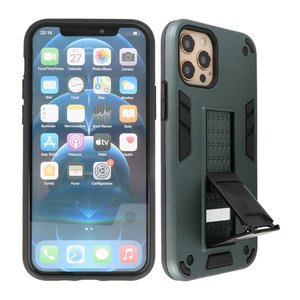 Stand Shockproof Telefoonhoesje - Magnetic Stand Hard Case - Grip Stand Back Cover - Backcover Hoesje voor iPhone 12 - iPhone 12 Pro - Donker Groen