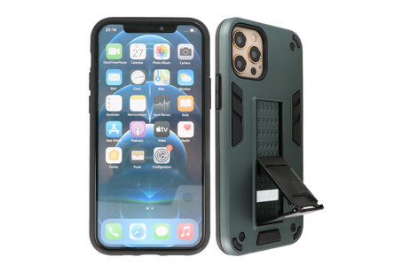 Stand Shockproof Telefoonhoesje - Magnetic Stand Hard Case - Grip Stand Back Cover - Backcover Hoesje voor iPhone 12 - iPhone 12 Pro - Donker Groen