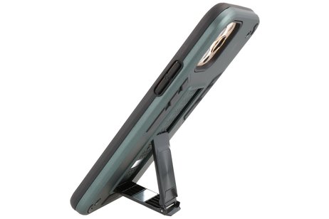 BAOHU Hoesje met Magnetic Stand Hard Case Geschikt voor de iPhone 12 - iPhone 12 Pro - Stand Shockproof Telefoonhoesje - Grip Stand Back Cover - Donker Groen