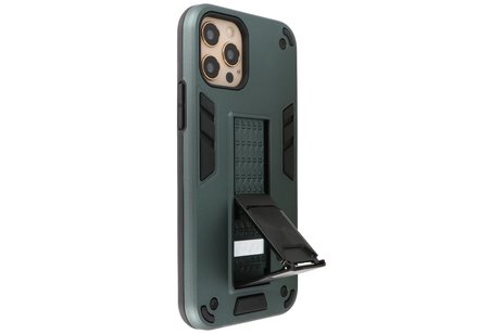 BAOHU Hoesje met Magnetic Stand Hard Case Geschikt voor de iPhone 12 - iPhone 12 Pro - Stand Shockproof Telefoonhoesje - Grip Stand Back Cover - Donker Groen