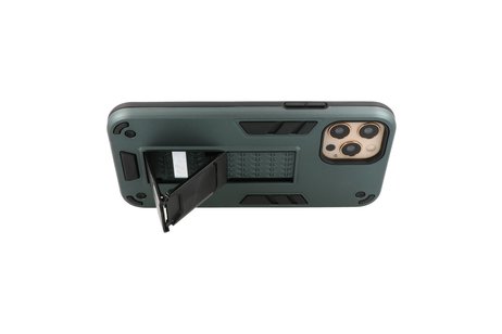BAOHU Hoesje met Magnetic Stand Hard Case Geschikt voor de iPhone 12 - iPhone 12 Pro - Stand Shockproof Telefoonhoesje - Grip Stand Back Cover - Donker Groen