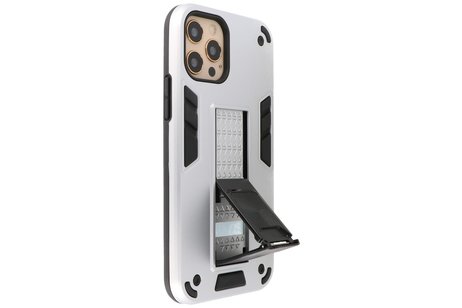 Stand Shockproof Telefoonhoesje - Magnetic Stand Hard Case - Grip Stand Back Cover - Backcover Hoesje voor - iPhone 12 Pro Max - Zilver