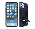 Stand Shockproof Telefoonhoesje - Magnetic Stand Hard Case - Grip Stand Back Cover - Backcover Hoesje voor - iPhone 12 Pro Max - Navy