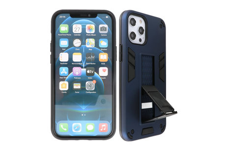 Stand Shockproof Telefoonhoesje - Magnetic Stand Hard Case - Grip Stand Back Cover - Backcover Hoesje voor - iPhone 12 Pro Max - Navy