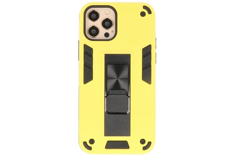 Stand Shockproof Telefoonhoesje - Magnetic Stand Hard Case - Grip Stand Back Cover - Backcover Hoesje voor - iPhone 12 Pro Max - Geel