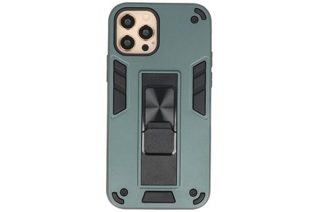 Stand Shockproof Telefoonhoesje - Magnetic Stand Hard Case - Grip Stand Back Cover - Backcover Hoesje voor - iPhone 12 Pro Max - Donker Groen