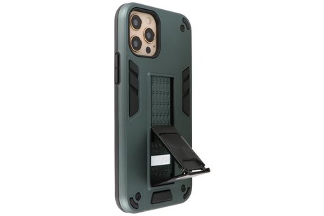 Stand Shockproof Telefoonhoesje - Magnetic Stand Hard Case - Grip Stand Back Cover - Backcover Hoesje voor - iPhone 12 Pro Max - Donker Groen