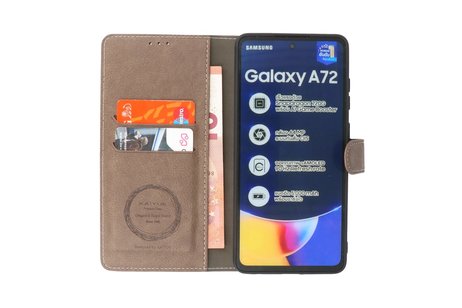 KAIYUE - Luxe Portemonnee Hoesje - Pasjeshouder Telefoonhoesje - Wallet Case - Geschikt voor Samsung Galaxy A72 5G - Grijs