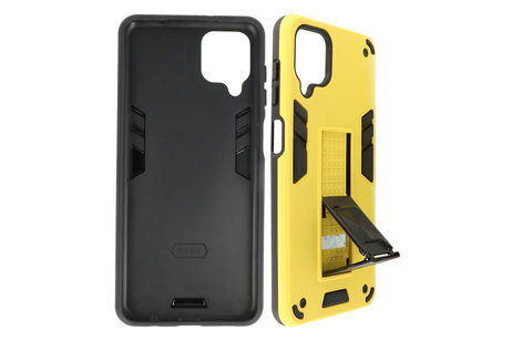 BAOHU Hoesje met Magnetic Stand Hard Case Geschikt voor de Samsung Galaxy A12 - Stand Shockproof Telefoonhoesje - Grip Stand Back Cover - Geel