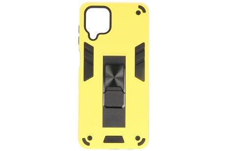 BAOHU Hoesje met Magnetic Stand Hard Case Geschikt voor de Samsung Galaxy A12 - Stand Shockproof Telefoonhoesje - Grip Stand Back Cover - Geel