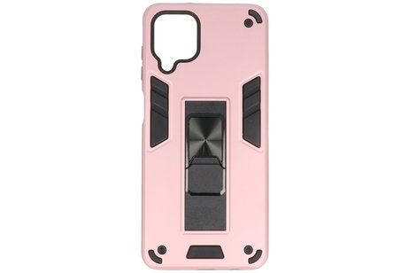 Stand Shockproof Telefoonhoesje - Magnetic Stand Hard Case - Grip Stand Back Cover - Backcover Hoesje voor Samsung Galaxy A12 - Roze