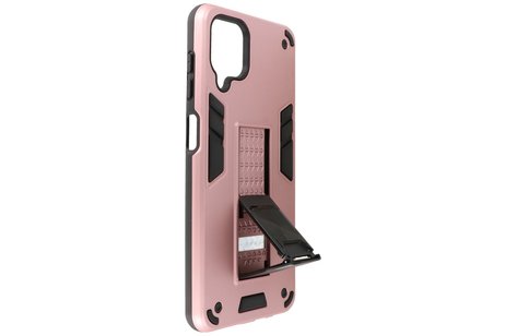 Stand Shockproof Telefoonhoesje - Magnetic Stand Hard Case - Grip Stand Back Cover - Backcover Hoesje voor Samsung Galaxy A12 - Roze