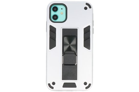 Stand Shockproof Telefoonhoesje - Magnetic Stand Hard Case - Grip Stand Back Cover - Backcover Hoesje voor iPhone XR - Zilver