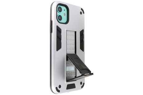 Stand Shockproof Telefoonhoesje - Magnetic Stand Hard Case - Grip Stand Back Cover - Backcover Hoesje voor iPhone XR - Zilver